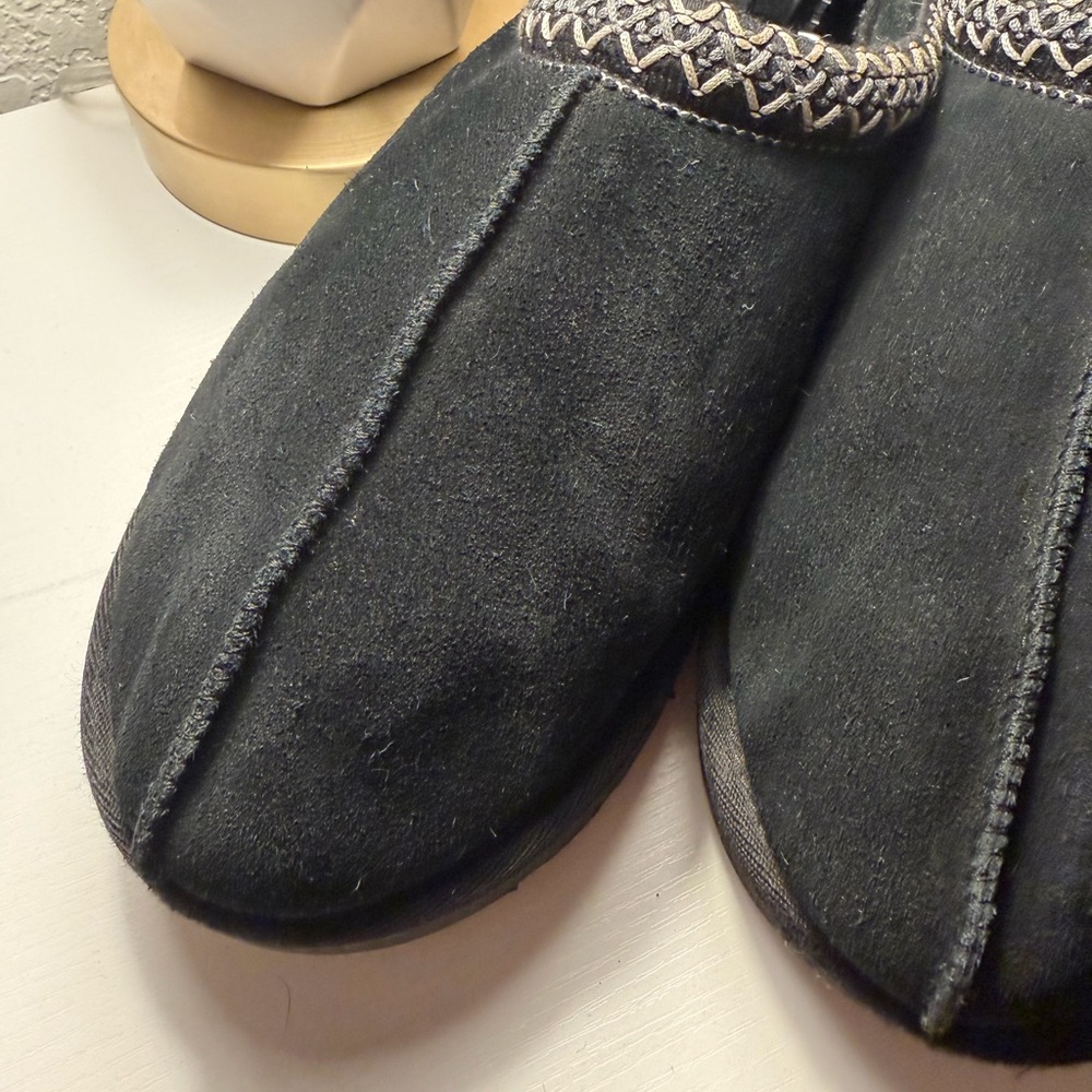 UGG Black Suede Loafers with Patterned Trim - Picture 5 of 5
